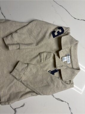 Ralph Lauren Beige Polo with Navy Pony Embroidery